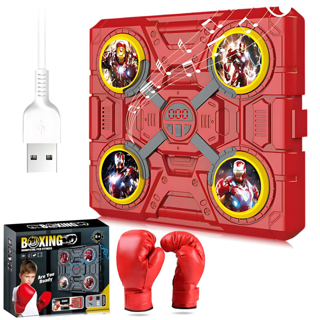 Музыкальный боксерский тренажер Iron Man 4 цели с LED-подсветкой, музыкой и USB-зарядкой, настенный