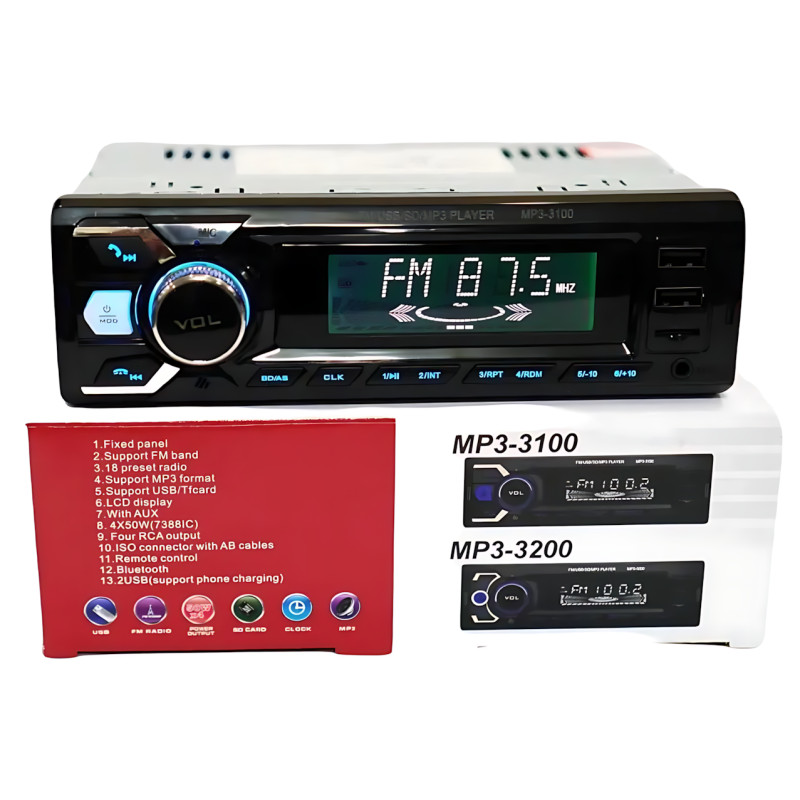Автомагнитола RIAS 3100 1DIN – Bluetooth, 2xUSB, microSD, AUX, FM, 4x50W + Пульт ДУ фото - 8
