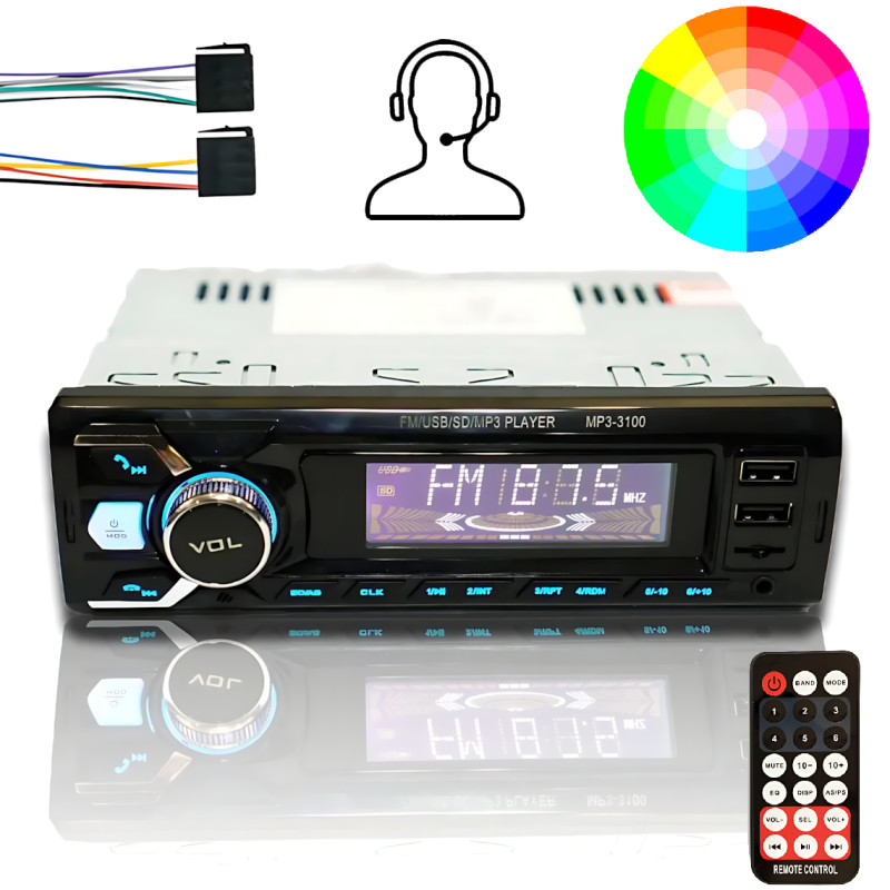 Автомагнитола RIAS 3100 1DIN – Bluetooth, 2xUSB, microSD, AUX, FM, 4x50W + Пульт ДУ фото - 10
