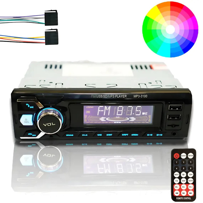 Автомагнитола RIAS 3100 1DIN – Bluetooth, 2xUSB, microSD, AUX, FM, 4x50W + Пульт ДУ