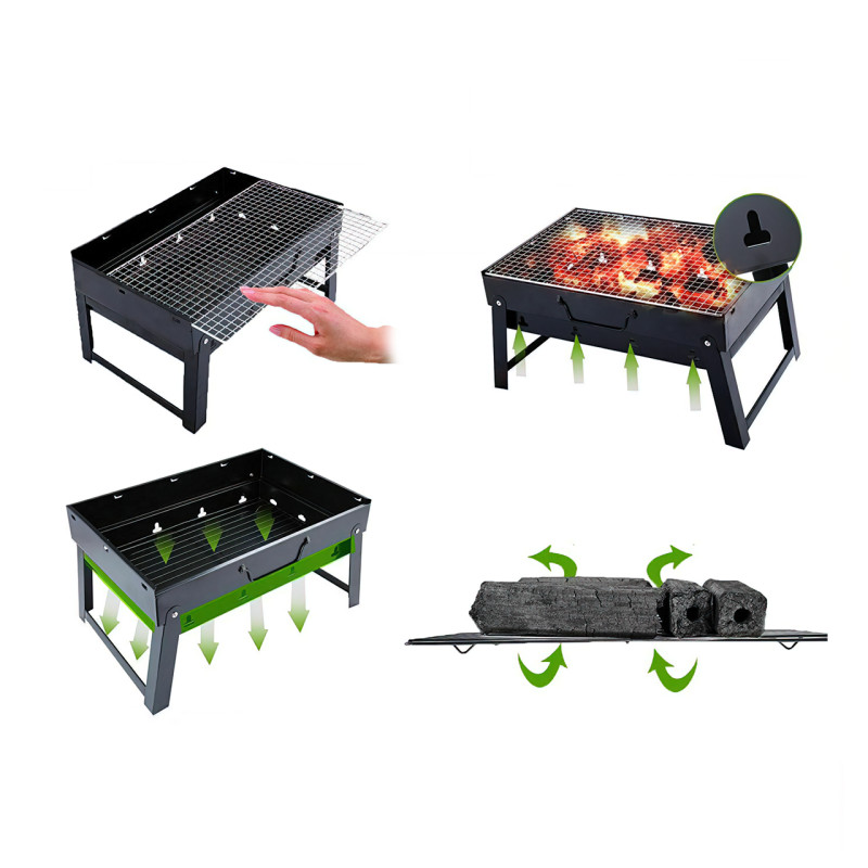 Складаний BBQ-гриль Mensory Grill Portable, 35 см довжина, неіржавка сталь, чорний фото - 4