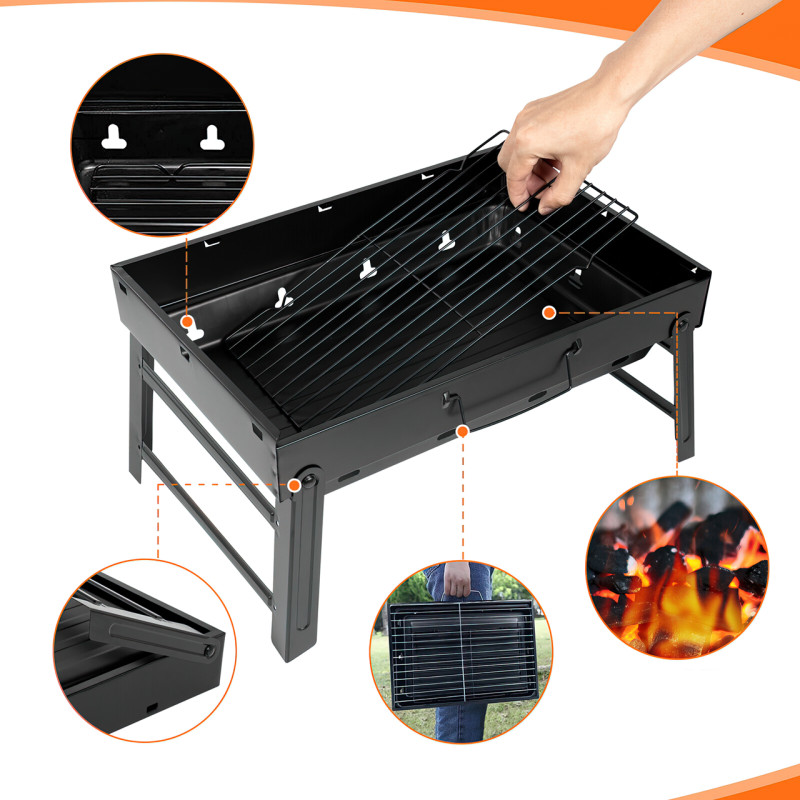 Складаний BBQ-гриль Mensory Grill Portable, 35 см довжина, неіржавка сталь, чорний фото - 3