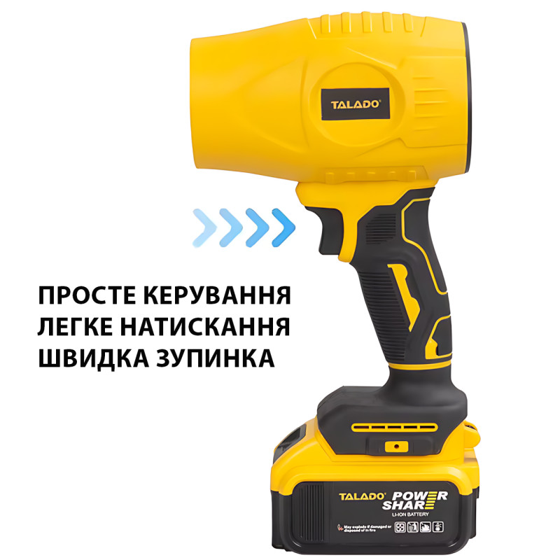 Бесщеточный аккумуляторный воздуходув TALADO ML-B003 21В, 28500 об/мин, 430 CFM, 60 см/с, литиевая батарея фото - 4
