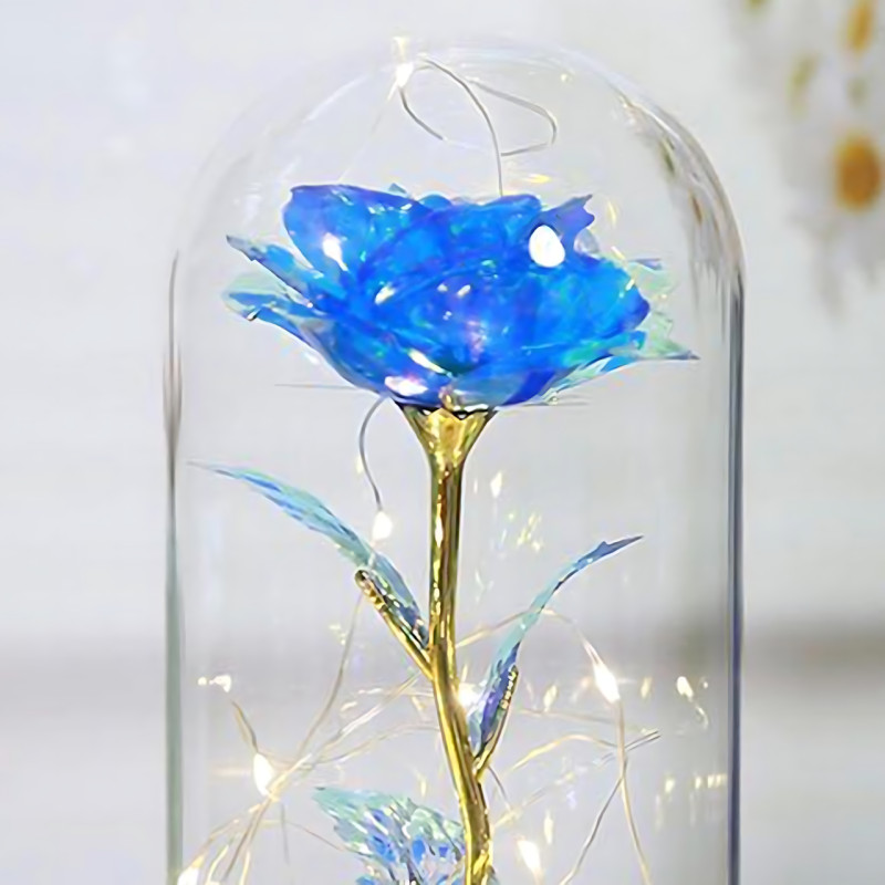 Ночник &laquo;Вечная роза&raquo; AT-02MG в стеклянной колбе, голубая, 18 см, LED-подсветка, декоративные лепестки в основании, от батареек AAA фото - 3