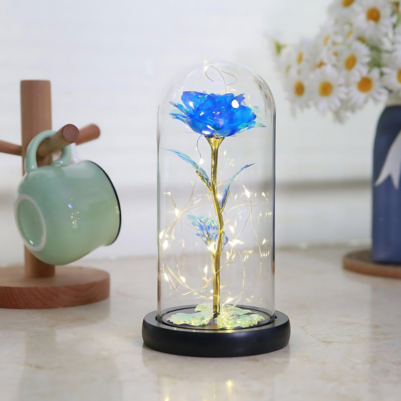 Ночник &laquo;Вечная роза&raquo; AT-02MG в стеклянной колбе, голубая, 18 см, LED-подсветка, декоративные лепестки в основании, от батареек AAA фото - 9