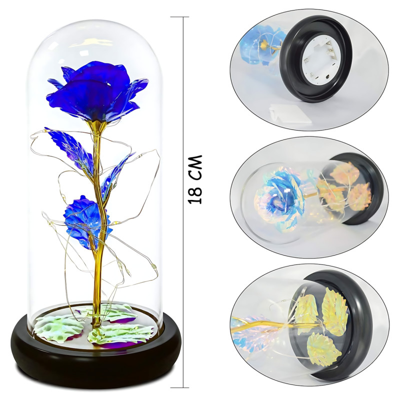 Ночник &laquo;Вечная роза&raquo; AT-02MG в стеклянной колбе, голубая, 18 см, LED-подсветка, декоративные лепестки в основании, от батареек AAA фото - 8