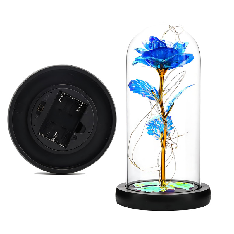 Ночник &laquo;Вечная роза&raquo; AT-02MG в стеклянной колбе, голубая, 18 см, LED-подсветка, декоративные лепестки в основании, от батареек AAA фото - 2