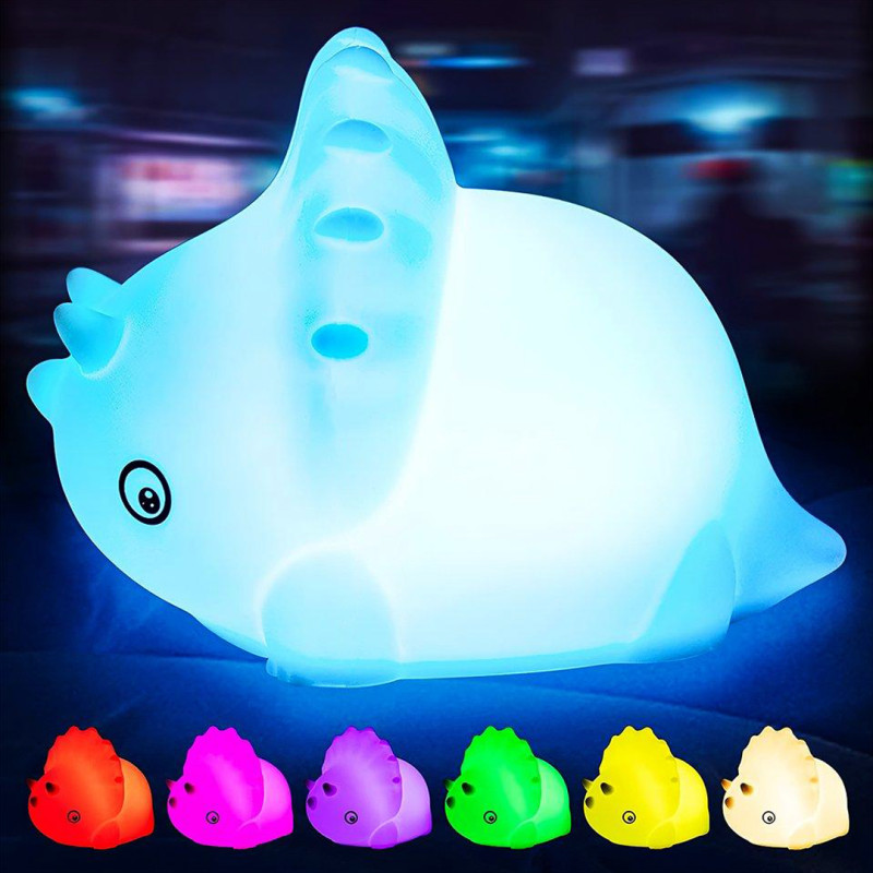 Детский безопасный силиконовый ночник динозавр RGB+ тёплый белый фото - 3