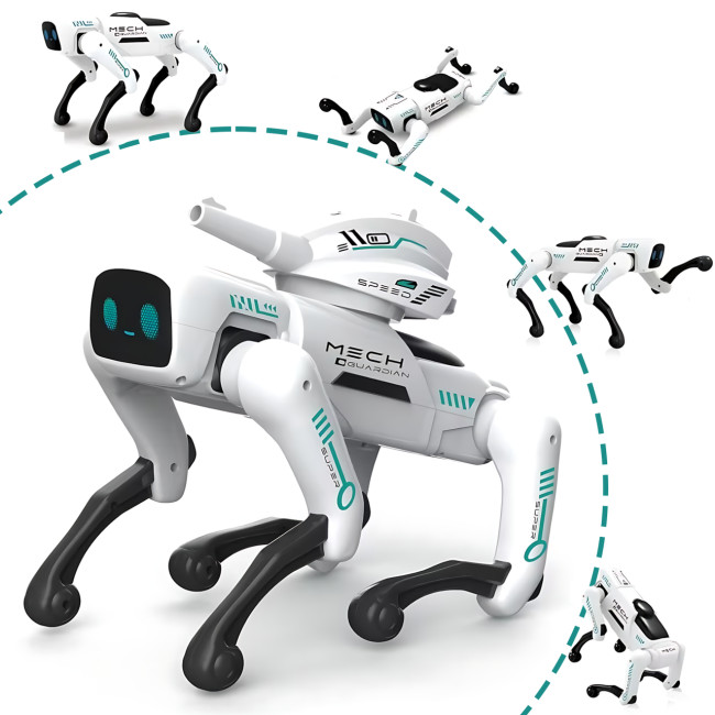 Інтерактивний робот-собака Mech Guardian QF660-2 з RC-пультом, застосунком, музикою, підсвіткою, кульками, рухами, акумулятором