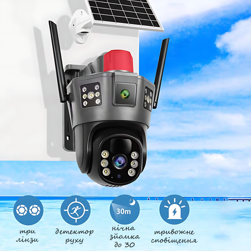 Поворотная 4G камера видеонаблюдения с 3 линзами SD 35-4G, от солнечной панели, 5 Мп, с акб 10 000 мАч фото - 6