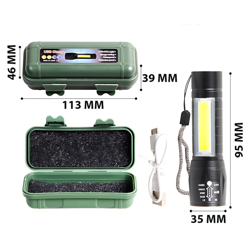 Фонарь тактический ручной аккумуляторный BL-511, USB с 3 режимами света и боковыми диодами CОВ фото - 10