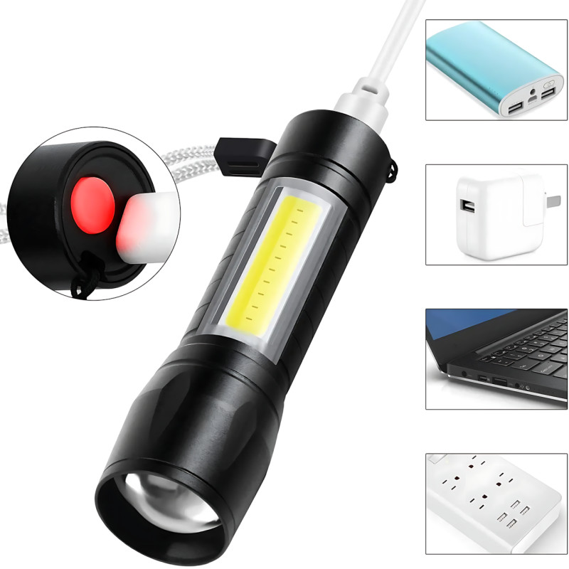 Фонарь тактический ручной аккумуляторный BL-511, USB с 3 режимами света и боковыми диодами CОВ фото - 8