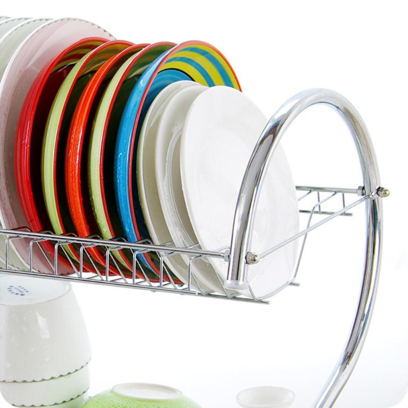 Стійка для сушіння посуду Kitchen storage rack, нержавіюча сталь, кишеня для ложок і виделок фото - 4