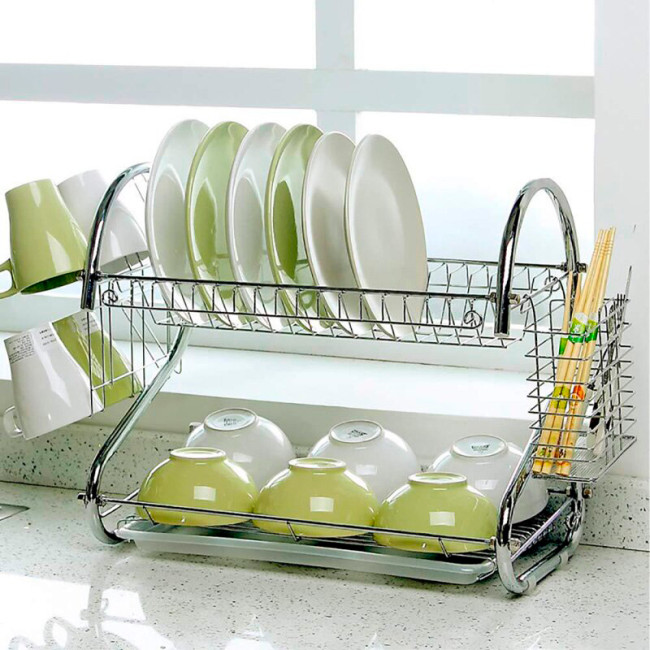 Стійка для сушіння посуду Kitchen storage rack, нержавіюча сталь, кишеня для ложок і виделок