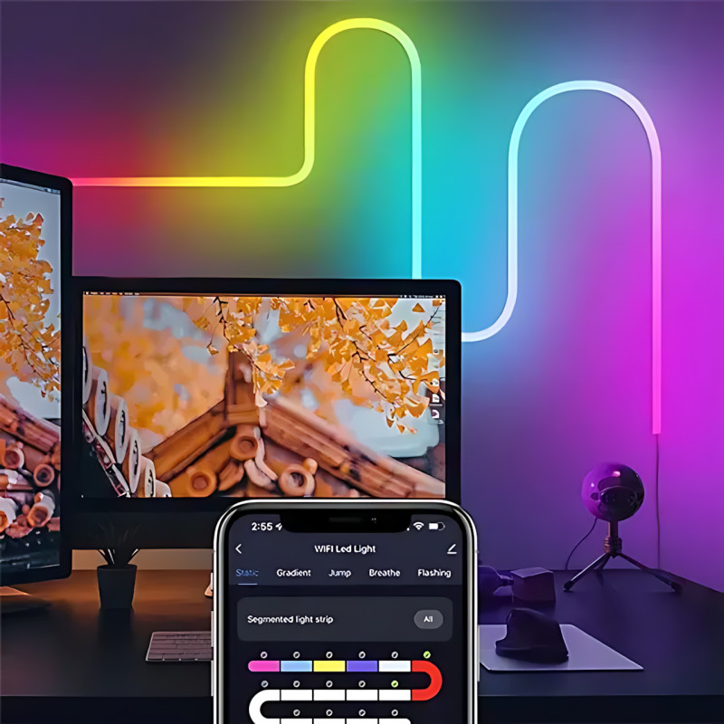 Гибкая светодиодная неоновая лента RGB 2м Wi-Fi Music Sync 12–24В, с пультом, приложением, диммером, силиконовая, 84 LED, IP67 фото - 9