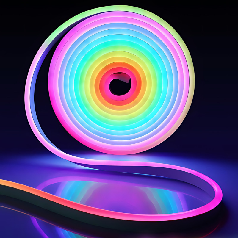 Гибкая светодиодная неоновая лента RGB 2м Wi-Fi Music Sync 12–24В, с пультом, приложением, диммером, силиконовая, 84 LED, IP67 фото - 4