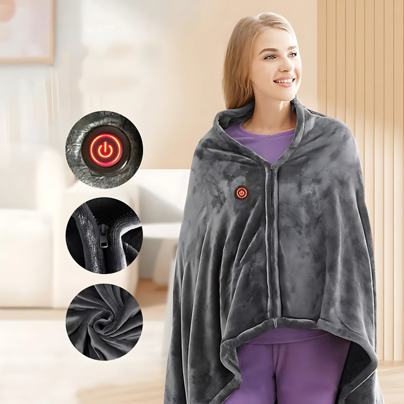Плед с подогревом 45-55 градусов, согревающее электро одеяло пончо Electric Heating Shawl Blanket, порт USB фото - 3