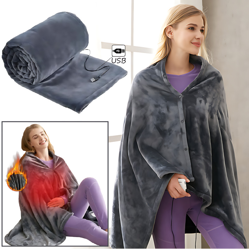 Плед с подогревом 45-55 градусов, согревающее электро одеяло пончо Electric Heating Shawl Blanket, порт USB фото - 8