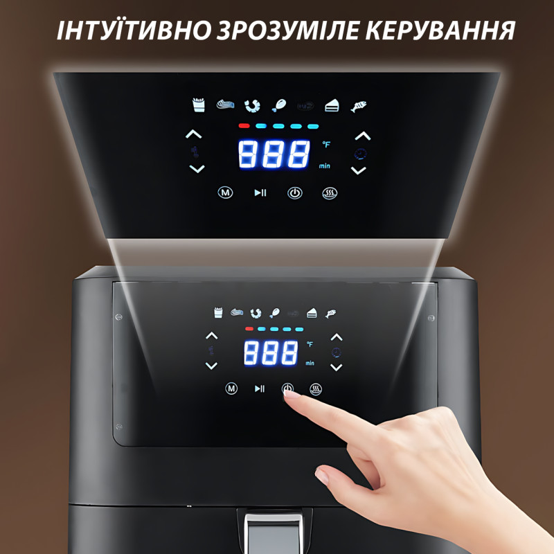 Електричний аерогриль Air Fryer Crownberg CB 5543 з решіткою, 8 програм, 1500 Вт, чаша 4 л фото - 5