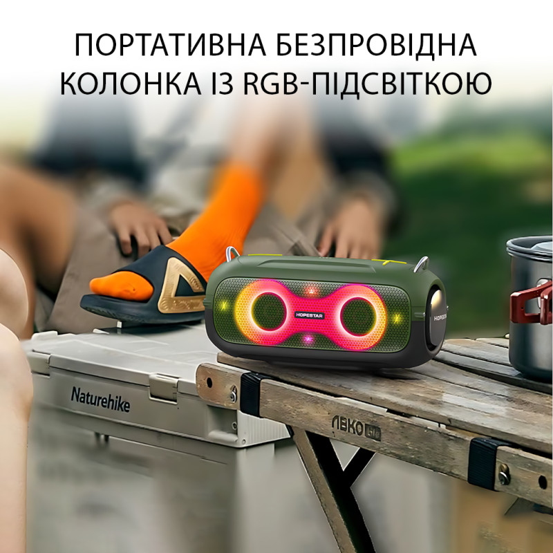 Портативная Bluetooth-колонка Hopestar A41 Party 16W, RGB-подсветка, Bluetooth 5.3, TWS 1+1, IPX5, USB/AUX/TF, 2400mAh, черная Черный-хаки фото - 2