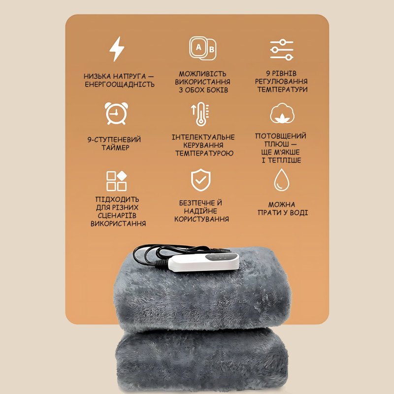 Автомобильная электропростынь MA703, 12 В, 60 Вт, 9 режимов и 9 таймеров, защита от перегрева, флис, 160×150 см фото - 6