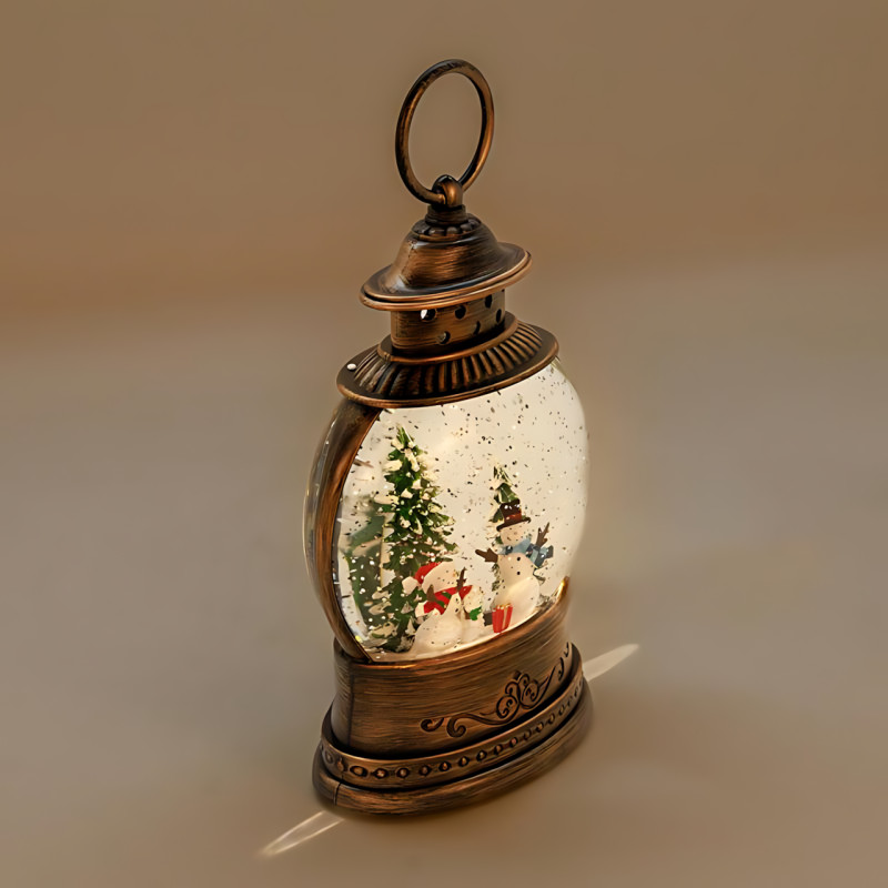 Різдвяний нічник-ліхтар «Сніжна Родина» AT-D16S, з підсвіткою, блискітками, на батарейках, 12.5 х 8.5 см фото - 3