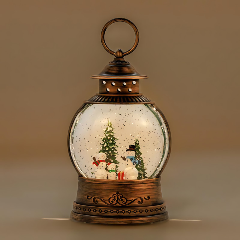 Різдвяний нічник-ліхтар «Сніжна Родина» AT-D16S, з підсвіткою, блискітками, на батарейках, 12.5 х 8.5 см фото - 2