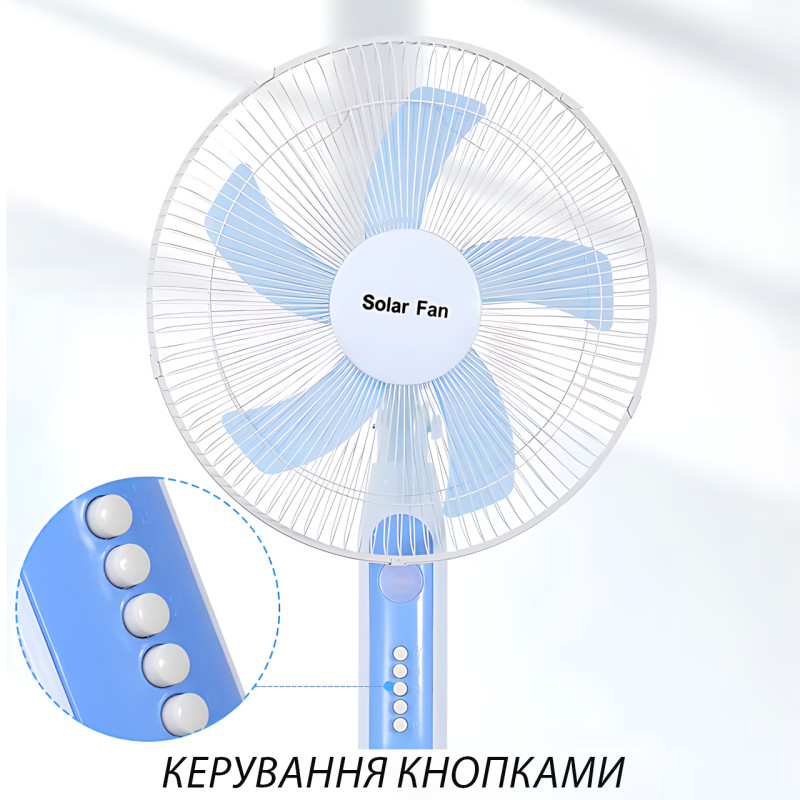 Вентилятор підлоговий Solar Fun MNJ-188 із сонячною панеллю 20 Вт, 16 дюймів, 25 Вт, 3 швидкості, кнопки фото - 7