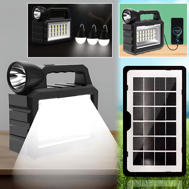 Портативная зарядная станция Solar CL-28 с аккумулятором 8000 мА·ч, 3 LED-лампами, солнечной панелью, 2 USB