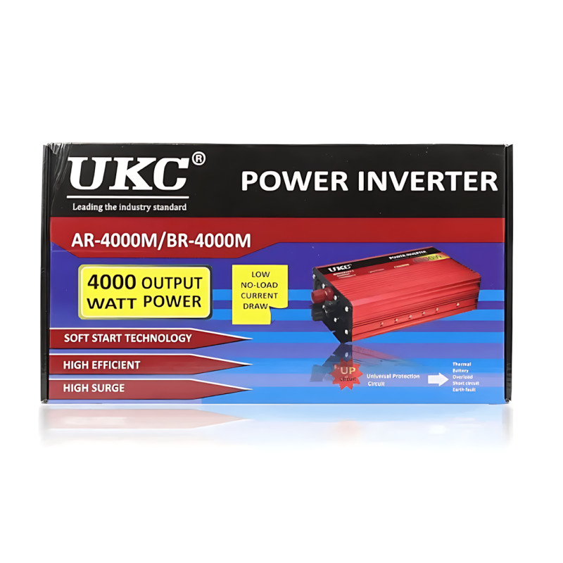Автомобильный инвертор UKC AR 4000W 24V&rarr;220V с плавным пуском, USB 5V, пиковая мощность 8000W, 2 вентилятора, защита, алюминиевый фото - 9