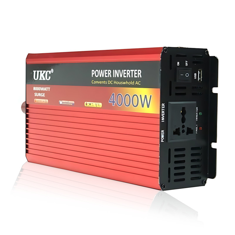 Автомобильный инвертор UKC AR 4000W 24V&rarr;220V с плавным пуском, USB 5V, пиковая мощность 8000W, 2 вентилятора, защита, алюминиевый фото - 2