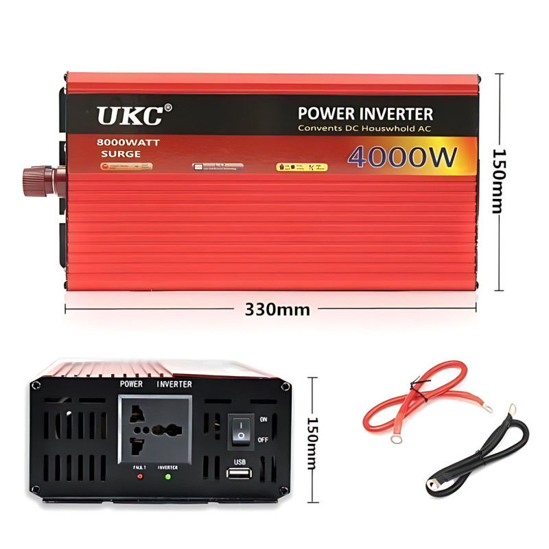 Автомобильный инвертор UKC AR 4000W 24V&rarr;220V с плавным пуском, USB 5V, пиковая мощность 8000W, 2 вентилятора, защита, алюминиевый фото - 7
