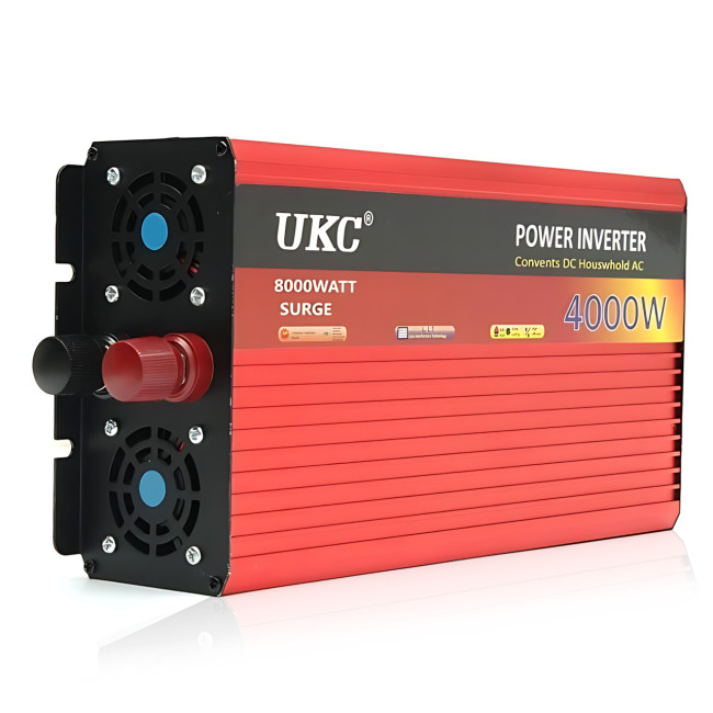 Автомобильный инвертор UKC AR 4000W 24V&rarr;220V с плавным пуском, USB 5V, пиковая мощность 8000W, 2 вентилятора, защита, алюминиевый