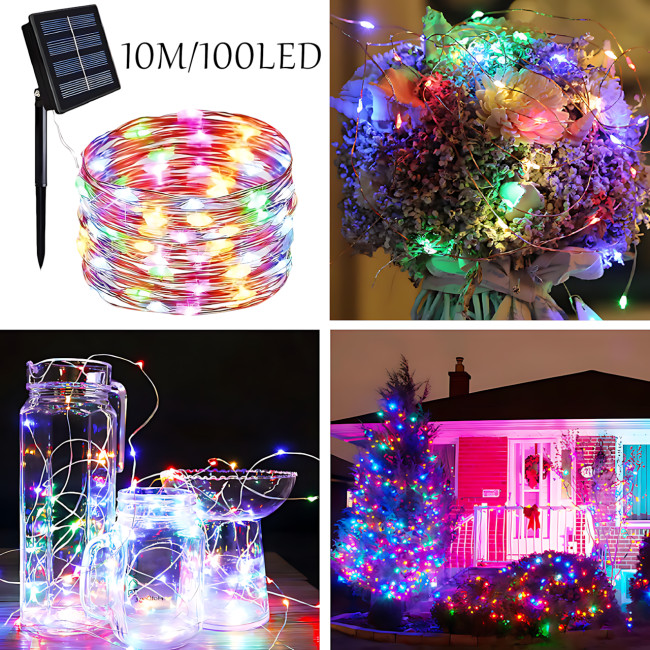 Уличная LED гирлянда Капля росы SFK-15 с солнечной панелью, RGB цвет, 10 м, 100LED