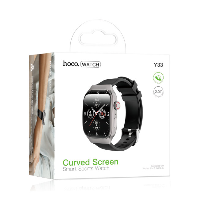 Смарт-годинник HOCO Y33 Call Version, екран 2.01'' вигнутий, Bluetooth 5.3, дзвінки з годинника, пульс, сон, кроки, 200 мА&middot;го