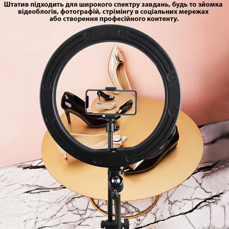 Напольный блогер штатив с кольцом для селфи, трипод стойка тренога H13, ножка для лед лампы и телефона, 160 см фото - 5