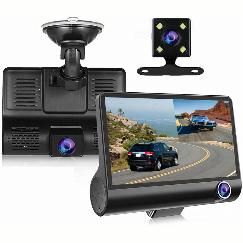 Авторегистратор DVR T-655 Full HD с 3 объективами, видеорегистратор в машину 4 дюйма с камерой заднего вида фото - 7