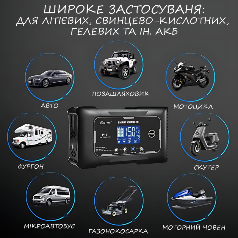 Автомобільний зарядний пристрій для літієвих і олив'яно-кислотних акумуляторів HTRC, 15 A фото - 7