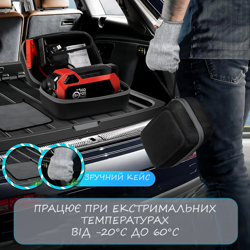 Пусковое автомобильное устройство для аккумулятора JUMP STARTER с компрессором, фонарем и зарядкой гаджетов фото - 5
