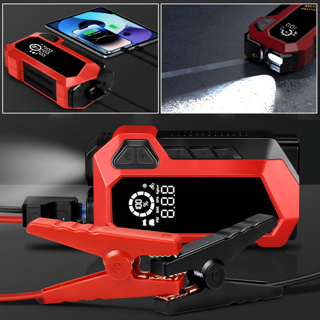 Пусковое автомобильное устройство для аккумулятора JUMP STARTER с компрессором, фонарем и зарядкой гаджетов