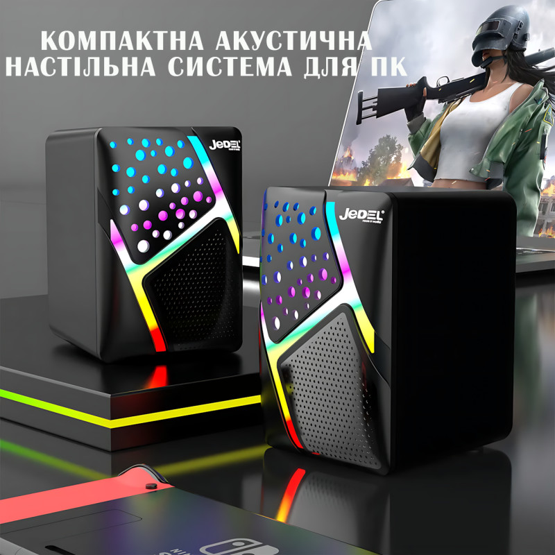 Колонки для PC 2.0 USB Jedel S-527, компактна акустична настільна система для ПК, 6 Вт із підсвіткою фото - 5
