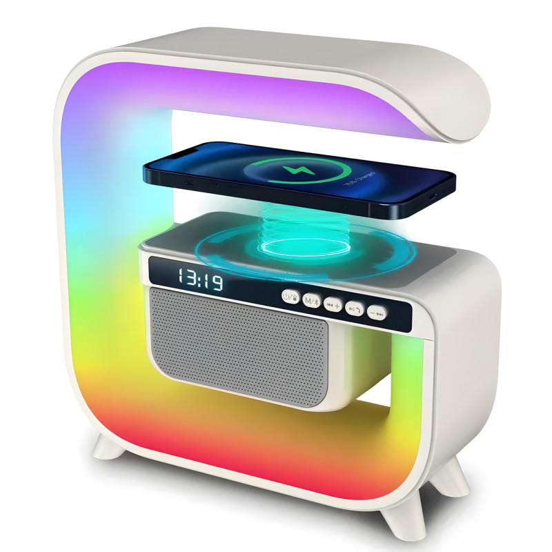 Многофункциональный ночник RGB G3 с беспроводной зарядкой и колонкой фото - 2