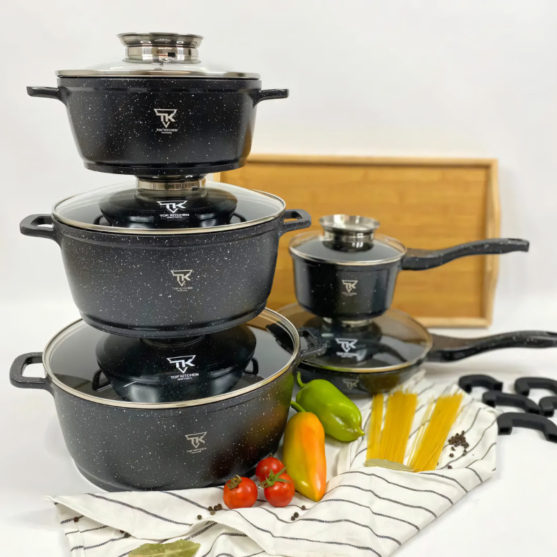 Набор кастрюль Top Kitchen TK00020 и сковородка, с гранитным покрытием, 5 ёмкостей, для всех плит, алюминий фото - 8