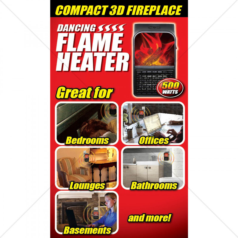 Портативный мини обогреватель Flame heater Pro с пультом, 500 Вт, черный фото - 5