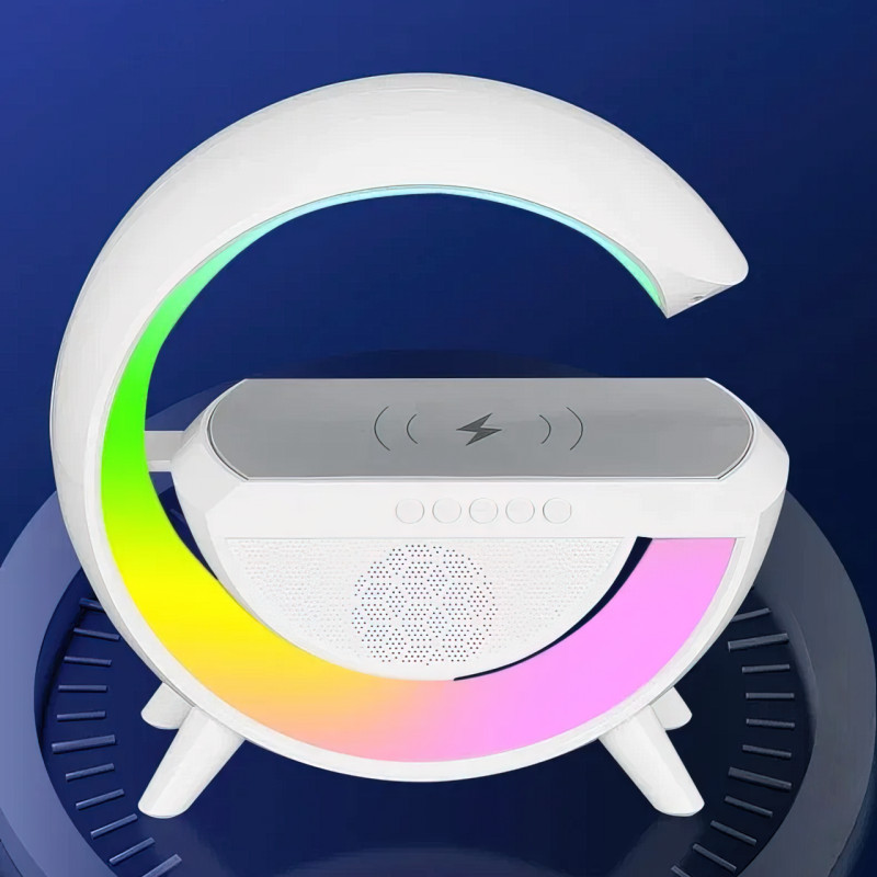 Настольная лампа KР-3431 RGB 3в1 с беспроводной зарядкой 15 Вт и Bluetooth колонкой фото - 5