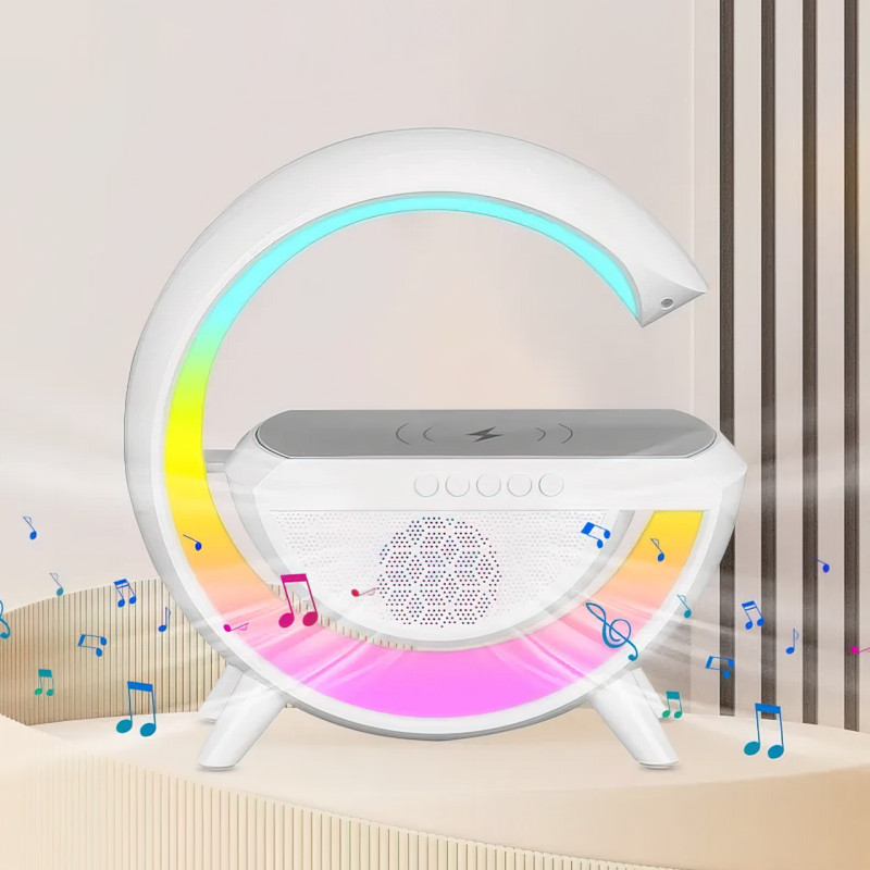 Настольная лампа KР-3431 RGB 3в1 с беспроводной зарядкой 15 Вт и Bluetooth колонкой фото - 3