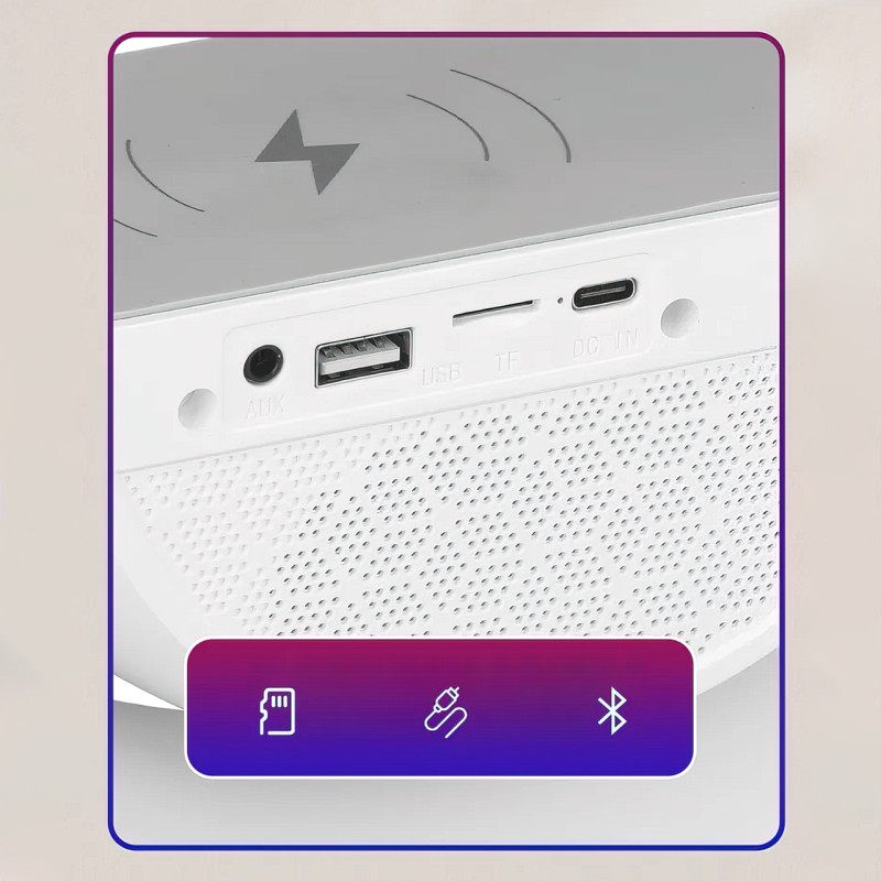 Настольная лампа KР-3431 RGB 3в1 с беспроводной зарядкой 15 Вт и Bluetooth колонкой фото - 7