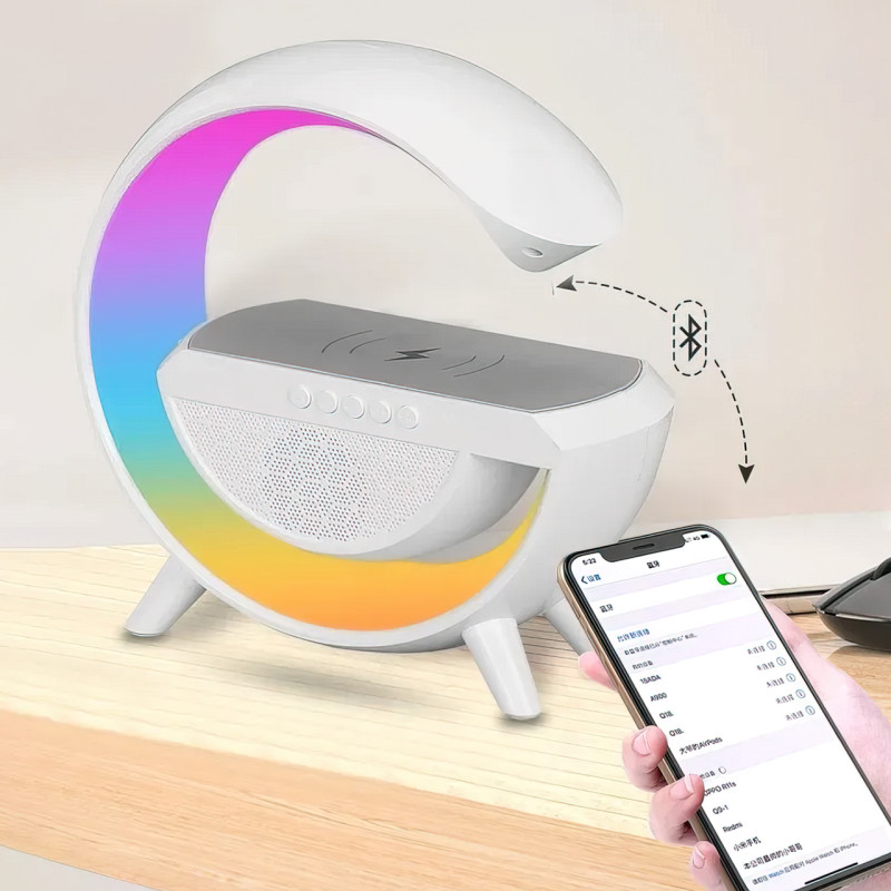Настольная лампа KР-3431 RGB 3в1 с беспроводной зарядкой 15 Вт и Bluetooth колонкой фото - 2