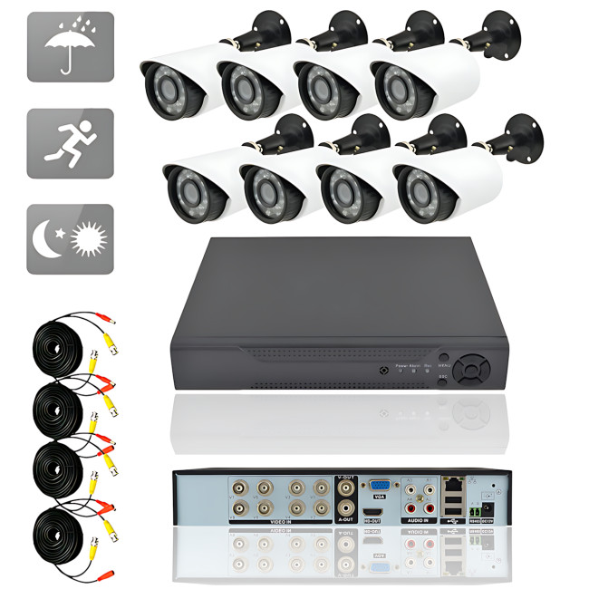 Набор видеонаблюдения DVR KIT 945, регистратор+8 камер, Gibrid, комплект уличного/внутреннего видеонаблюдения