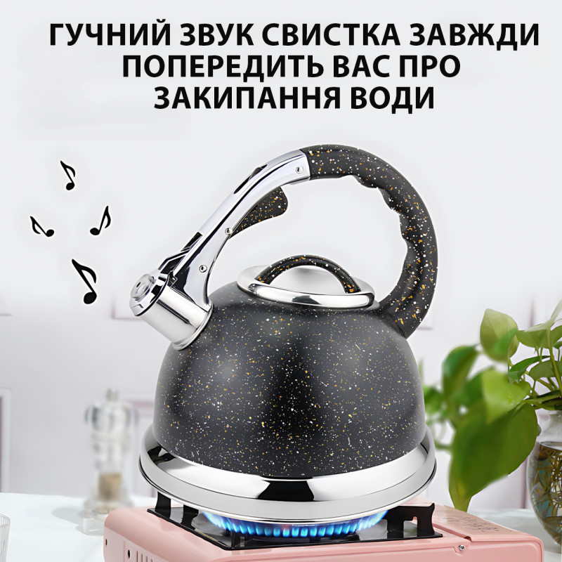 Чайник Zepline HR 704-5 со свистком, 3.5 л, нержавеющая сталь, гранитное покрытие, бакелитовая ручка фото - 4